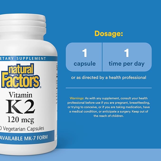 Natural Factors, Vitamin K2 120 mcg, Supports Bone and Vascular Health, 60 Capsules