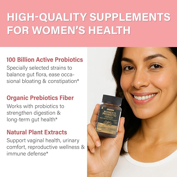 Probiotics for Women – Women’s Probiotic for Digestive, Vaginal, Urinary Health & pH Balance – 100 Billion CFU, 11 Strains with Organic Prebiotics, Cranberry Extract, D-Mannose – Non-GMO, 180 Caps
