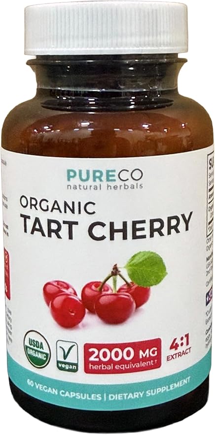 Organic Tart Cherry Capsules - High Strength Organic Tart Cherry 500mg 4:1 Extract- 1 Capsule Per Serving for Uric Acid Support - Vegan Non-GMO & Made in the USA (2 Months Supply)