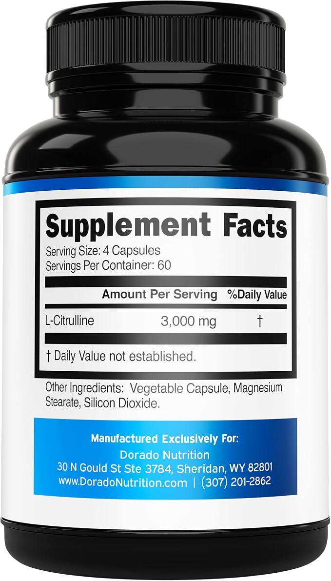L Citrulline 3000mg Supplement (240 Capsules) Support L Arginine & Nitric Oxide Pills - L-Citrulline For Men & Women - Muscle Recovery & Pump Supplement - 3rd Party Tested, Vegan, Non-GMO - USA Made
