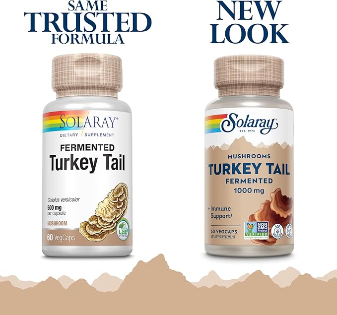SOLARAY Fermented Turkey Tail Mushroom Supplement 1000mg - Overall Wellness Support - Turkey Tail Mushroom Capsules with Organic Mushrooms - Vegan, Non-GMO, Lab Verified, 60-Day Guarantee, 30 Servings