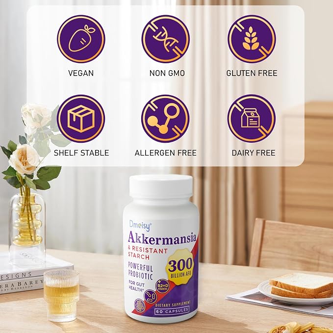 Akkermansia Supplement - 300 Billion AFU Akkermansia Muciniphila, Akkermansia Probiotic for Women & Men, for Boost, Digestive, Gut, Immunity, Enhances Gut Lining Function & Intestinal Walls, 120 Count