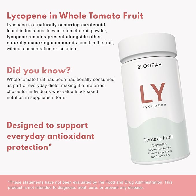 Lycopene Supplement Capsules 500mg – Tomato Fruit Powder with Natural Lycopene for Antioxidant & Daily Wellness Support | Gluten Free, Non-GMO Lycopene Supplements for Men