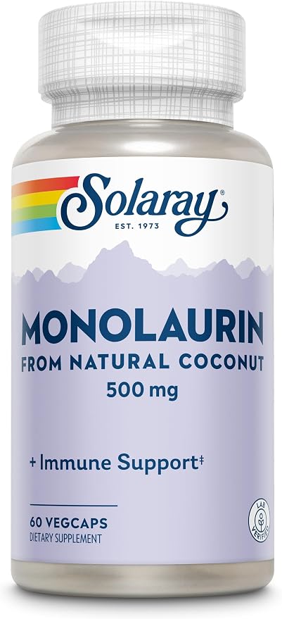 SOLARAY Monolaurin 500mg from Natural Coconut - Monolaurin Supplement for Powerful Nutritive Support - 60-Day Money Back Guarantee, Lab Verified - 60 Servings, 60 VegCaps