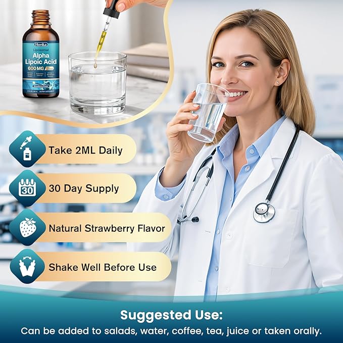 Liposomal Alpha Lipoic Acid Liquid Drops 600mg - Neuropathy Supplements Liquid for Nerve, Energy & Metabolic Support with Benfotiamine, Turmeric, Selenium & C, E & B12, Strawberry 2 Fl Oz