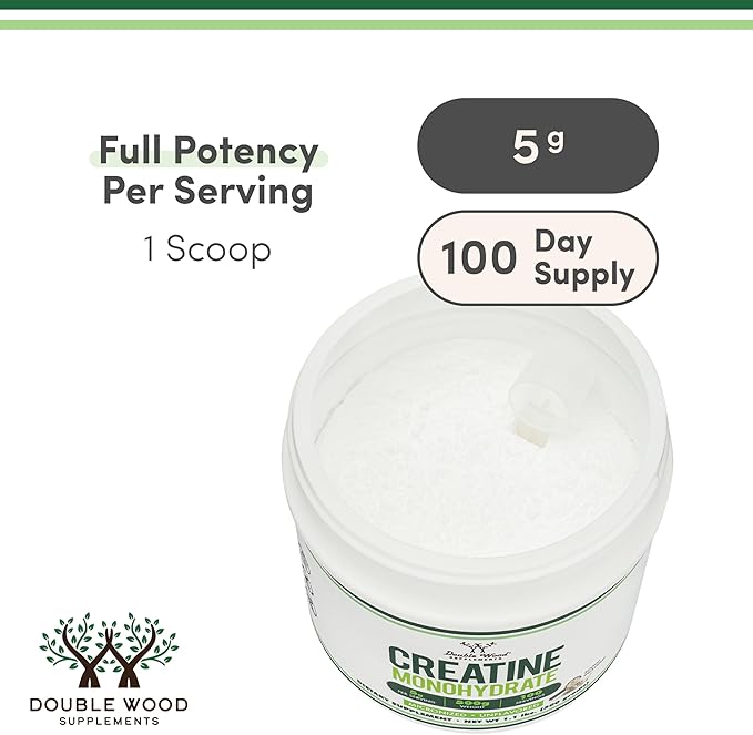 Creatine Monohydrate Powder 1.1lbs (100 Servings of 5 Grams Each) - No Fillers, Vegan Safe, Non-GMO, Gluten Free by Double Wood (Pack of 2)