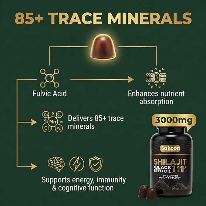 Pure Shilajit Gummies for Men & Women, Shilajit with Black Seed Oil, High Potency Pure Himalayan Resin for Energy, Immune Support, and Cognitive Function, Lab Tested Chewables