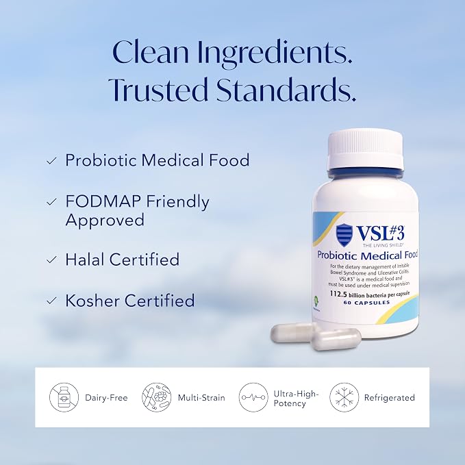 VSL#3® Probiotics for Digestive Health, IBS & UC Symptoms - 112.5B CFUs, High-Potency, Multi-Strain, Live, Refrigerated Probiotic, Medical Food for Gut Health Support in Men & Women, 180 Capsules