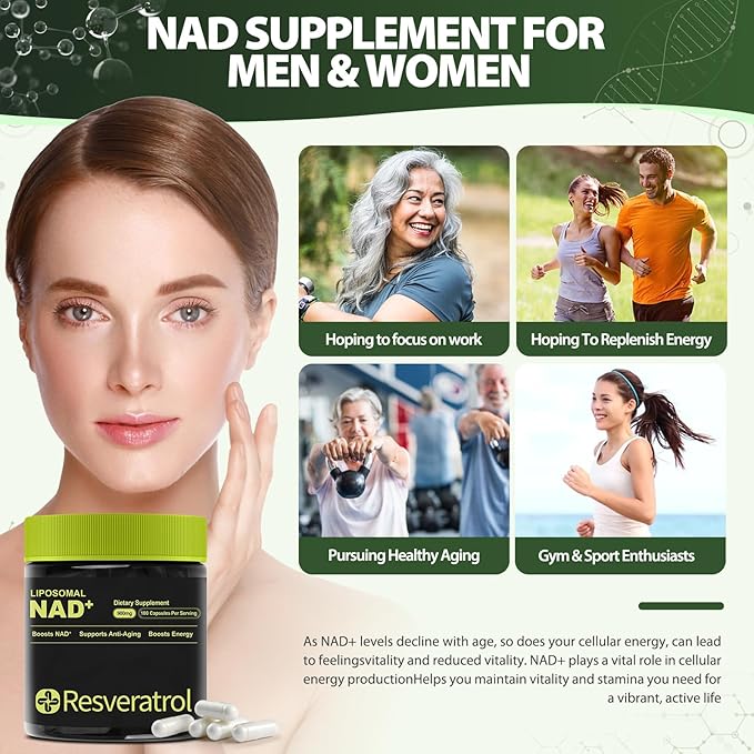 NAD+ Supplement, NAD Nicotinamide Riboside Resveratrol, Liposomal NAD - NMNH Supplement Alternative for Anti-Aging, Mental Clarity & Cellular Energy – 3PCS