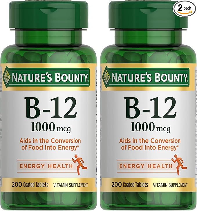 Nature's Bounty Vitamin B12 1000 mcg Supplements,Supports Energy Metabolism,200 Ct,(Pack of 2)