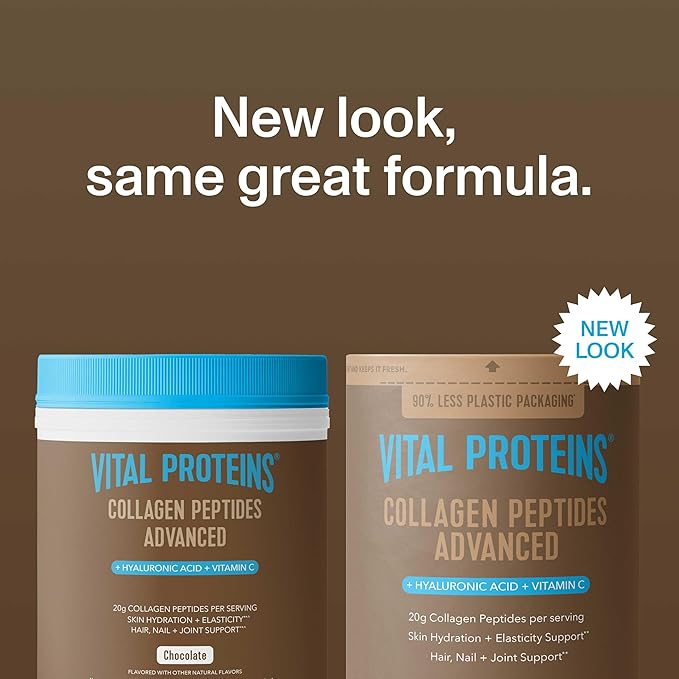 Vital Proteins Collagen Peptides Advanced, Hydrolyzed Peptides with Hyaluronic Acid and Vitamin C - Chocolate Flavor Powder, 24.7oz