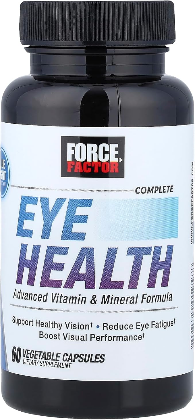 Force Factor Complete Eye Health, Clinical Strength Eye Vitamins with Lutein & Zeaxanthin to Support Vision, Eye Function, and Blue-Light Protection, Eye Health Supplements for Adults, 60 Capsules