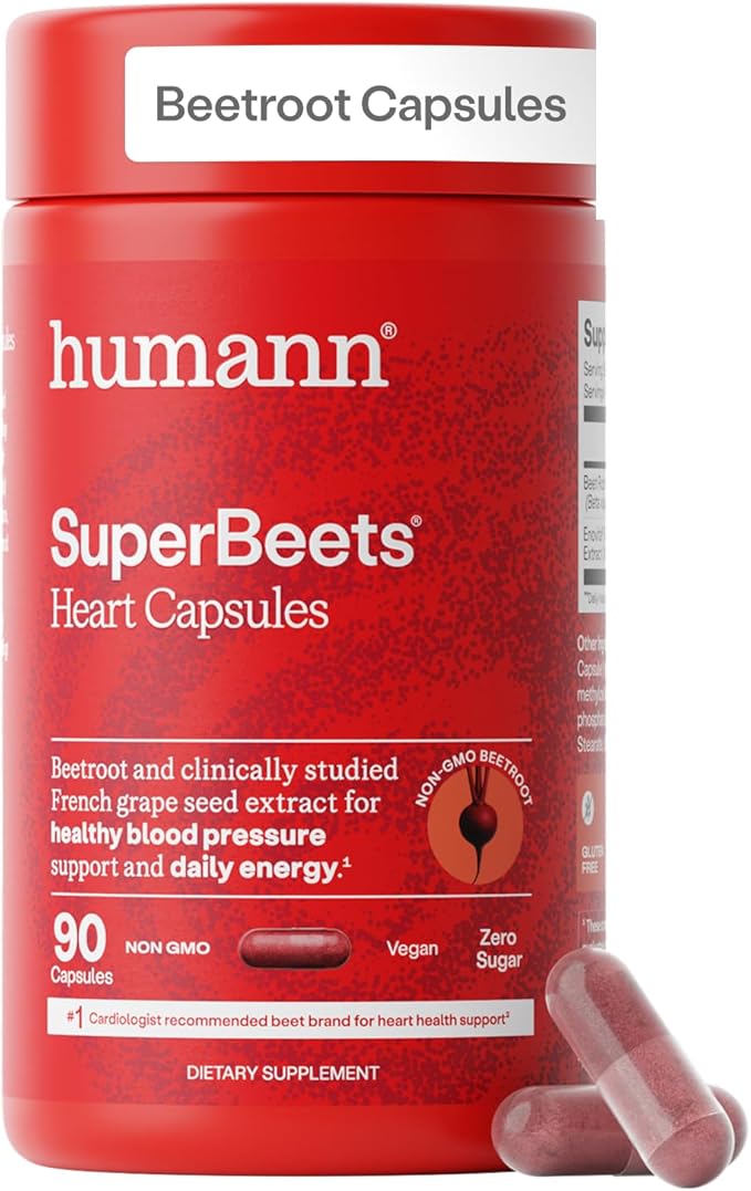 Humann SuperBeets Beet Root Capsules Quick Release 1000mg, Helps Support Nitric Oxide Production, Blood Pressure Support, Heart Health, Contains Non-GMO Beetroot Powder, Studied Antioxidants, 90 Count