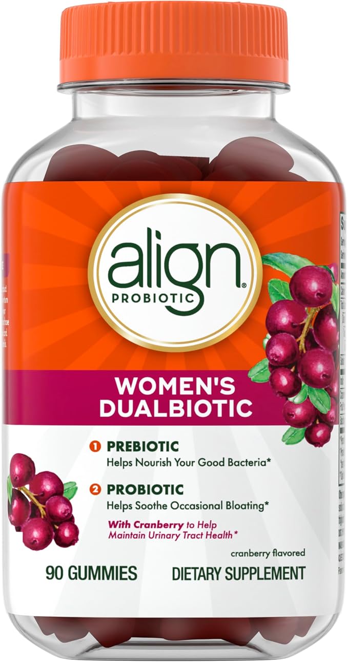 Align Probiotic, Women's Dualbiotic, Womens Probiotic Gummies, Prebiotics and Probiotics for Women, with Cranberry for Urinary Tract Health*, Cranberry Flavor, 90 Gummies