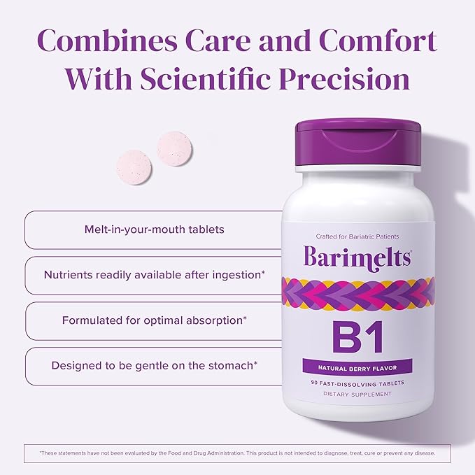 BariMelts Vitamin B1, 90 Fast-Dissolving Tablets (3-Month Supply), Sugar-Free Bariatric Vitamins for Women, Natural Berry Flavor