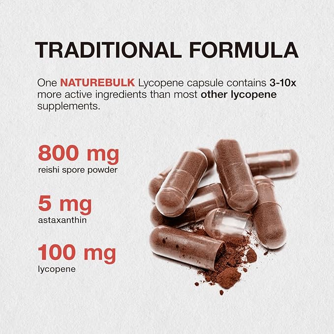 Lycopene 100mg + Astaxanthin 5mg with Reishi Spore, Supplement for Skin Health and Immune Support, 100% Natural Astaxanthin from MicroAlgae and Natural Tomato Extract, 120 Veggie Capsules