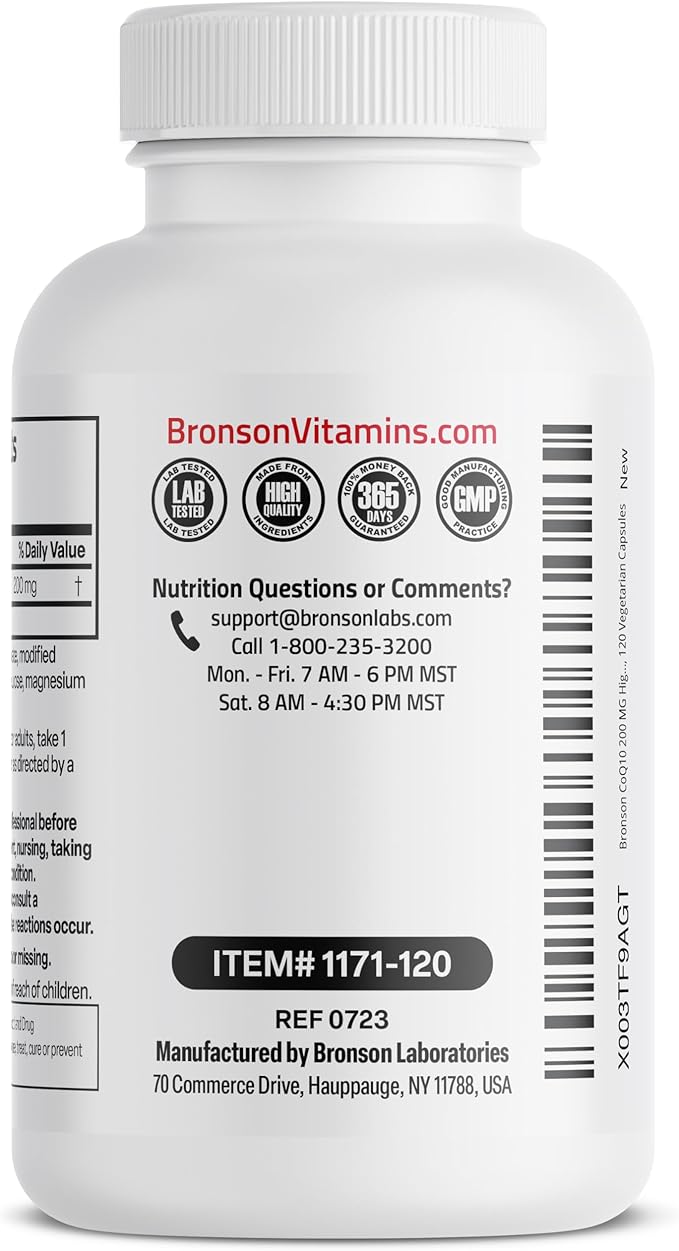 Bronson CoQ10 200 MG High Potency Cellular Energy Production, 120 Vegetarian Capsules