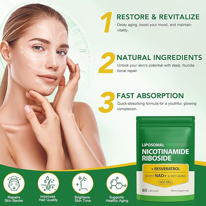 Daiasns NAD Supplement 900mg - Liposomal Nicotinamide Riboside NAD+ Supplements with Resveratrol Supports Muscle, Brain, Cellular Energy - NMN Supplement Alternative for Men and Women, 160 Capsules
