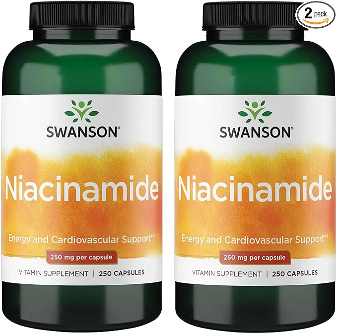 Swanson Niacinamide Vitamin B3 Supplement for Heart-Health-Conscious Adults Supporting Joint Health and Energy Production (250 Capsules, 250 mg Each, 2 Pack)