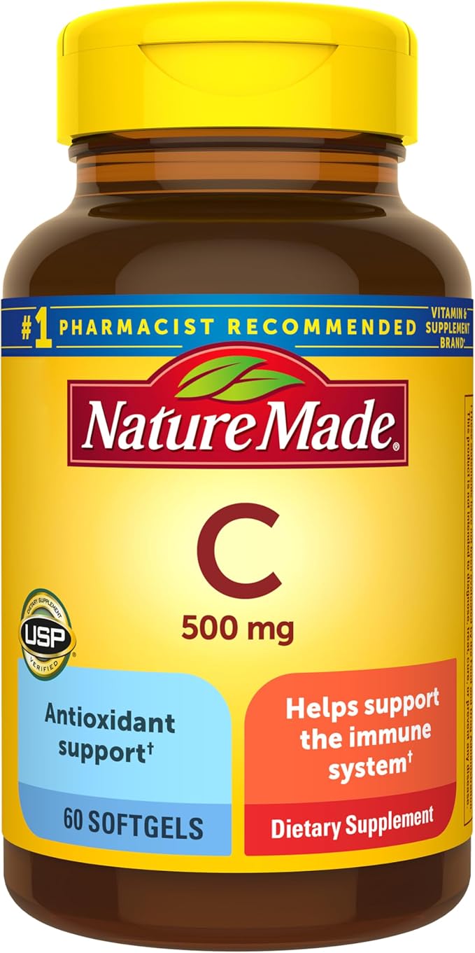 Nature Made Vitamin C 500 mg, Dietary Vitamin C Supplement for Immune Support, 60 Softgels, 60 Day Supply