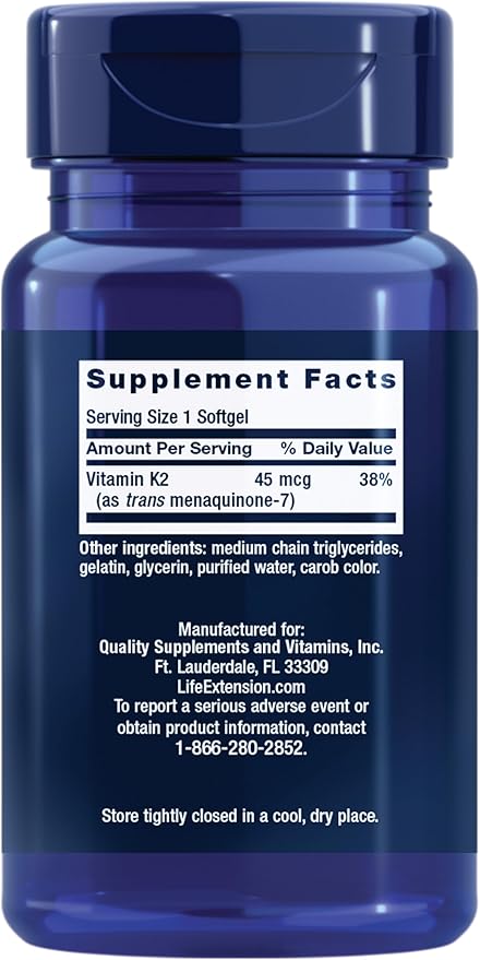 Life Extension Low Dose Vitamin K2 – Supports Arterial Health – Non-GMO, Gluten-Free – 90 Softgels