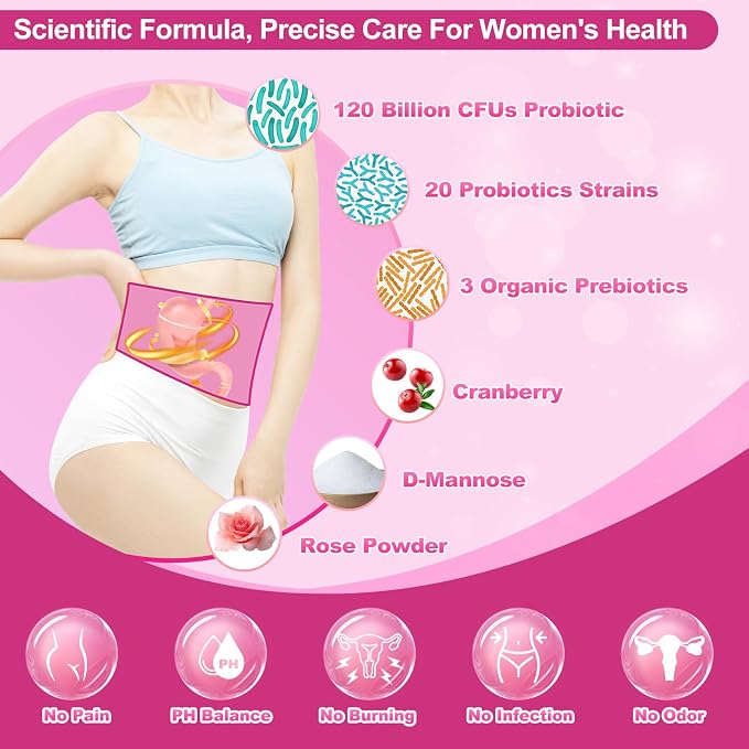 KFG Women's Probiotic Powder, with 100 Billion CFUs, 20 Strains, 3Organic Prebiotics, Cranberry, Digestive Enzymes & D-Mannose, for Boost Immune, Digestive, Gut, Vaginal & Urinary Health, 40 Packets