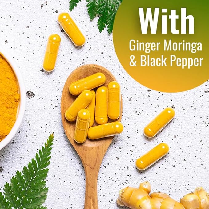 Vitamatic Turmeric Curcumin 10:1 Extract 290 mg – Plant-Based Botanical Extract with Black Pepper 5mg, Ginger 50mg & Moringa 500 mg – Vegetarian, Non-GMO, Gluten-Free – 120 Capsules