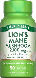 Nature's Truth Lions Mane Supplement Capsules | 50 Count | with BioPerine | Vegan, Non GMO & Gluten Free Extract Formula