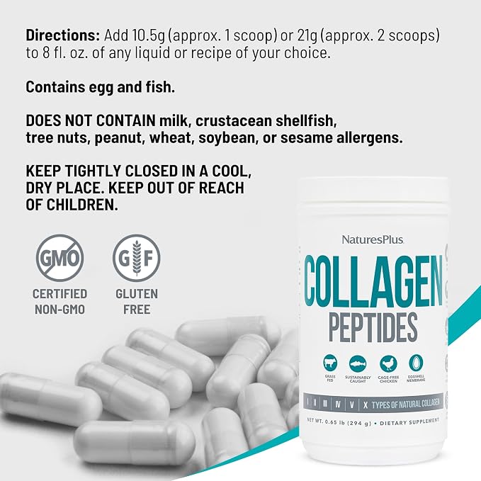 NaturesPlus Collagen Peptides - 0.65 lbs Powder, Pack of 2 - Hair, Skin, Nail & Joint Health, Immune System Support - Non-GMO, Gluten Free - Up to 56 Total Servings