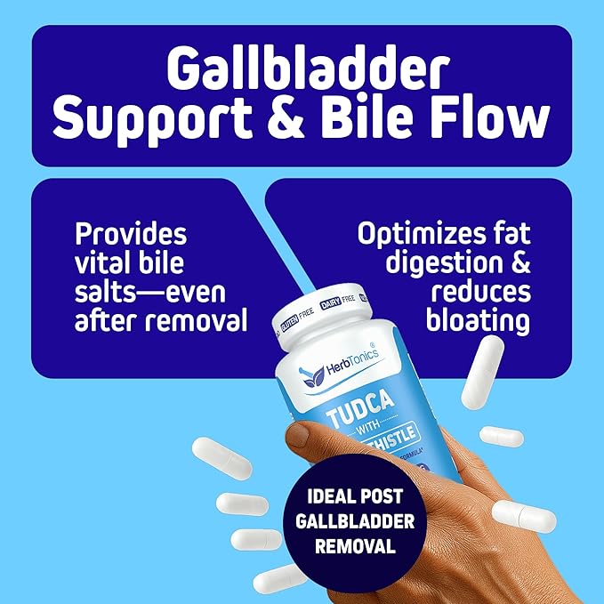 Herbtonics TUDCA 1000mg Liver Detox & Gallbladder Support – Milk Thistle & Pterostilbene Enhanced Bile Salt for Liver Cleanse, Healthy Bile Flow, and Digestive Health (60 Vegan Capsules)