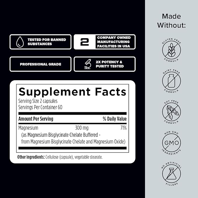 Designs for Sport Magnesium Glycinate - Magnesium Supplement to Support ATP Energy, Muscle Recovery, Bone Health & Heart Health - NSF Certified for Sport (120 Capsules)