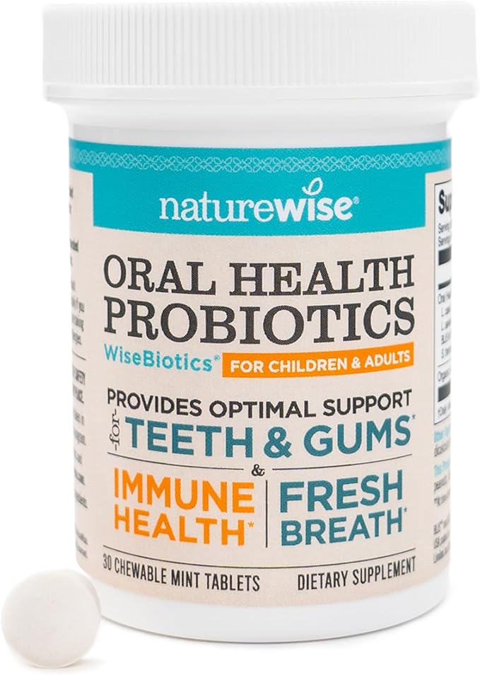 NatureWise Oral Probiotics for Mouth Bad Breath - Chewable Sugar-Free Mint - Lactobacillus reuteri Chewable - Oral Probiotics for Kids & Adults - Non-GMO USA Manufactured - 30 Count[30-Day Supply]