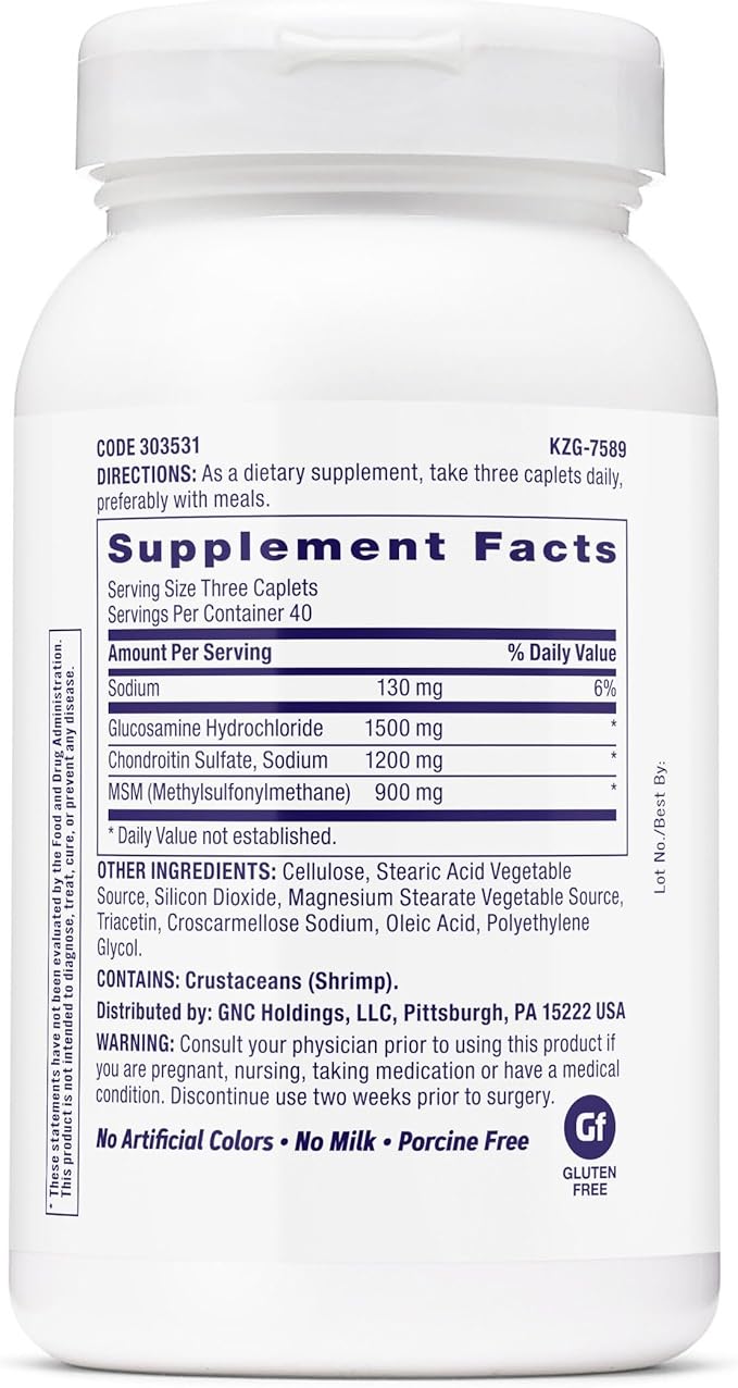 GNC TriFlex, Joint, Bone & Cartilage Health Supplement, Clinical Strength Glucosamine & Chondroitin, MSM, Supports Mobility, Flexibility & Comfort, 120 Caplets
