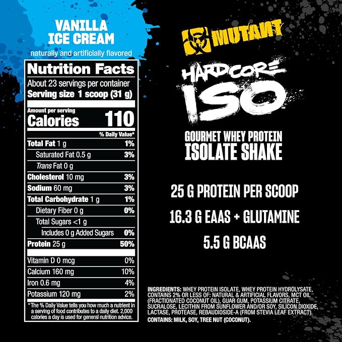Mutant Harcode ISO Whey Protein Isolate Powder Acts Fast to Help Recover, Build Muscle, Bulk and Strength, 1.6 lb (Cookies & Cream)