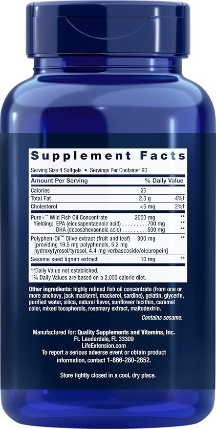Life Extension Super Omega-3 360 Softgels (Pack of 2), Easy to Swallow, EPA/DHA Omega3 Fish Oil, Sesame Lignans & Olive Extract