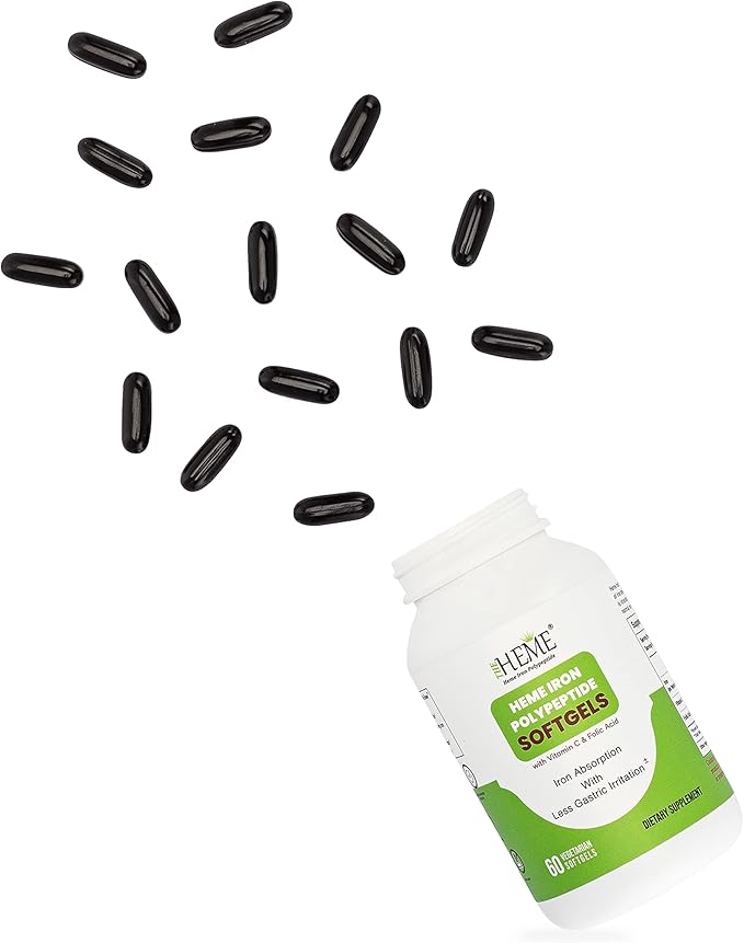 Pharmvista Heme Iron Polypeptide Softgels - with Vitamin C & Folic Acid - Gluten Free, Non-GMO - 60 Count