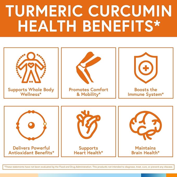 Turmeric Curcumin Supplement 1800mg, with Black Pepper 15mg for Maximum Absorption, 95% Curcuminoids, Mobility & Antioxidant Support, Made in USA, Non-GMO, No Gluten, 90 Vegan Capsules