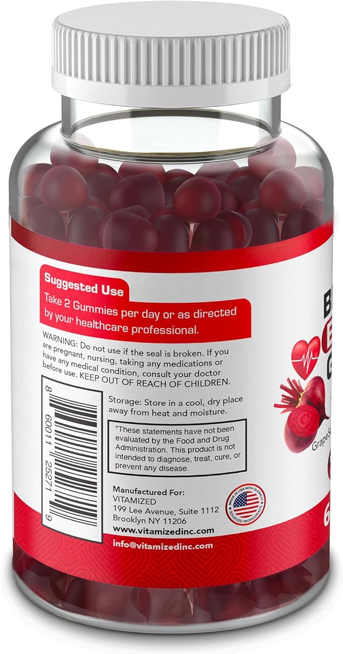 Extreme Beetroot Formula & COQ10 100mg with Grape Seed Extract, for Circulation Energy & Flow, Beet Root Gummies Extract Gluten Free 60