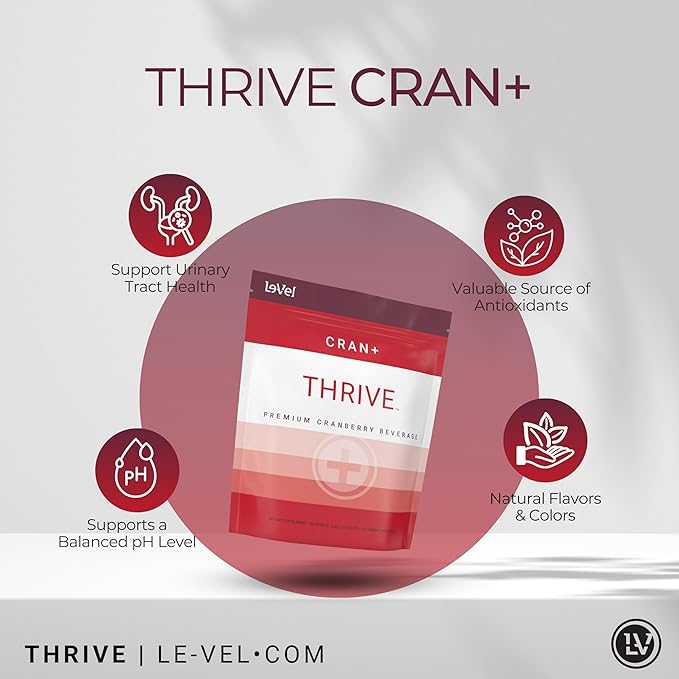 Le-Vel Thrive Cran+ | Herbal Supplement Powder for Urinary Tract Health | with D-Mannose, Cranberry, Apple Cider Vinegar & Antioxidants | 30 Packets