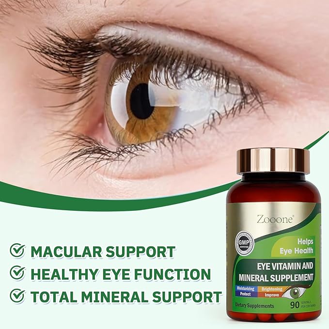 Zooone Lutein Eye Vitamins Supplement 90pcs, Lutein & Zeaxanthin for Women Men to Against Macular & Dry Eye, Multivitamin for Vision & Ocular Health with Zinc, VC, VE