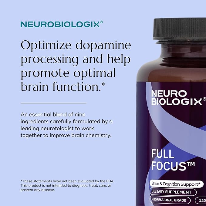 Neurobiologix Full Focus for Men & Women, Brain & Mood Support Supplement, Promotes Focus, Memory & Cognitive Function, with Green Coffee Bean, Bacopa, Magnesium & SAM-E, Gluten Free, 120 Capsules