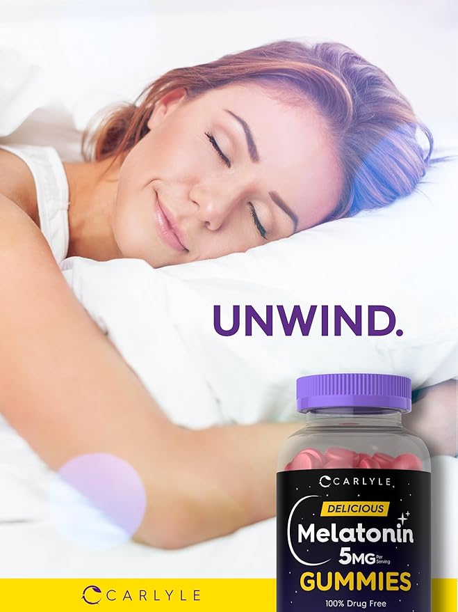 Carlyle Melatonin 5mg Gummies | 100 Count | Berry Flavor | 100% Drug Free | Non-GMO, Gluten Free Supplement
