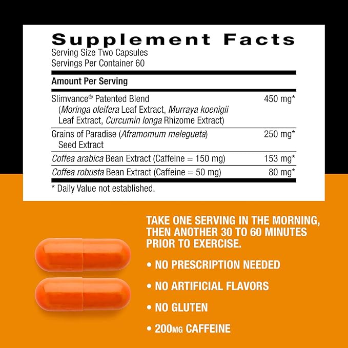 Slimvance XP Metabolism Igniter, Botanical Diet Support, Advanced Thermogenic, Burn More Calories, Weight & Fat Loss, Energy, Focus, for Men & Women, Proven Ingredients & Caffeine, 120 Count, 30 SVG