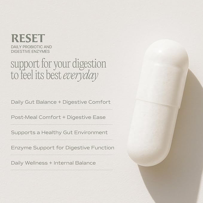 Reset Daily Probiotic + Prebiotic Plant Digestive Enzymes – Advanced Gut Reset for Women – Bloating Relief, Weight Management, Digestion, Gut Health – Vegan, Shelf-Stable – 60 Capsules (30-Day Supply)