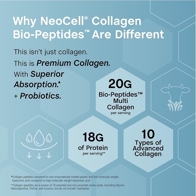 NeoCell Multi Collagen Bio-Peptides Powder | 10oz | Advanced with Hyaluronic Acid and Vitamin C | 10 Super Types of Collagen | Superior Absorption | Grassfed Protein Supplement