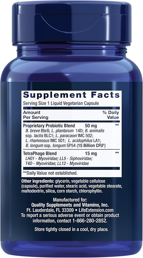 Life Extension FLORASSIST GI with Phage Technology, Digestive Health, probiotic Support, Nutrient Absorption, 7 probiotic strains, bacteriophage Blend, 90 Liquid Vegetarian Capsules