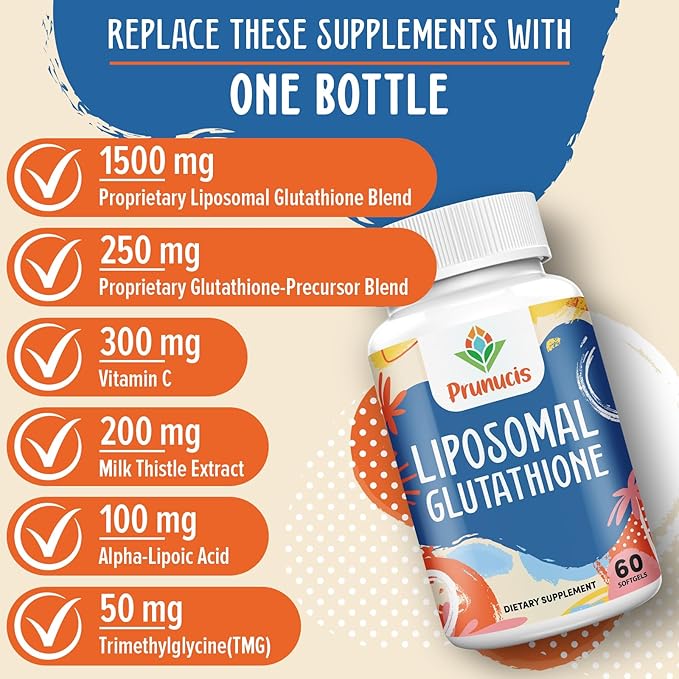 2400MG Liposomal Glutathione, with Vitamin C, Milk Thistle & Alpha-Lipoic Acid, Master Antioxidants, Pure Reduced L-Glutathione - Immune System, Cell Repair, Energy, High Absorption, 60 Softgels