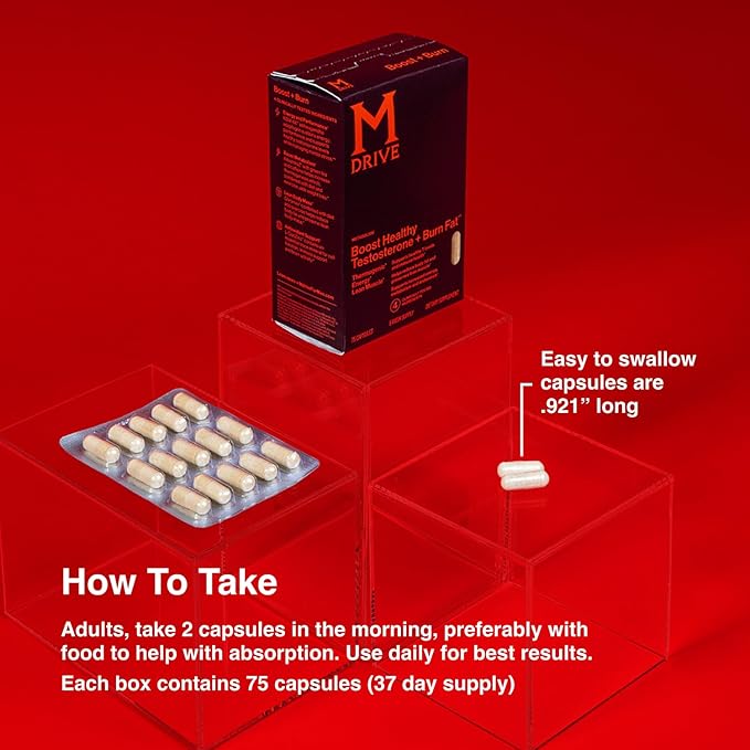 Mdrive Boost and Burn Testosterone Support Supplement and Fat Burner with Zinc, KSM-66 Ashwagandha, 75 Capsules