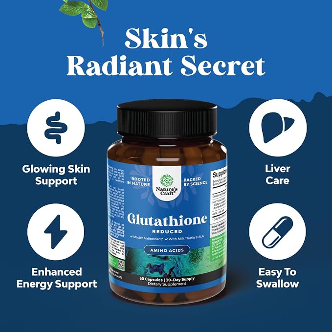 Reduced Glutathione Supplement with Milk Thistle - 1000mg per Serving Pure L Glutathione with Alpha Lipoic Acid & Milk Thistle Silymarin for Skin Radiance, Liver Support & Immune Support - 60 Count