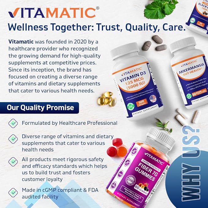 Vitamatic Quercetin 500 mg, 120 Vegetarian Capsules (Non-GMO, Gluten Free, Vegan) - Supports Cardiovascular Health